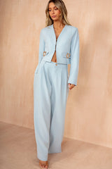 Maureen Blue Collarless Cropped Blazer