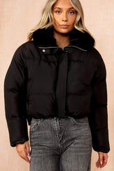 Cassie Black Faux Fur Hooded Puffer Jacket