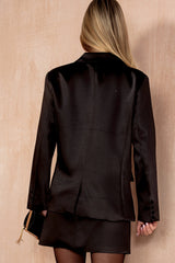 Sacha Black Satin Shoulder Pad Blazer