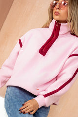 Lulu Pink Contrast Binding Zip Fleece