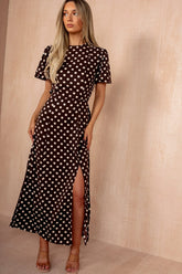 Teagan Chocolate Polka Dot Midi Dress