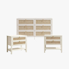 Terra 6 Drawers Dresser And White Cream Oak Nightstands Sets