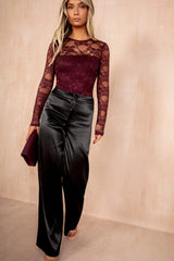 Bree Black Satin Straight Leg Trousers