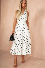 Dakota Cream Polka Dot Halter Neck Midi Dress