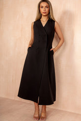 Hazel Black Tailored Sleeveless Midi Dress