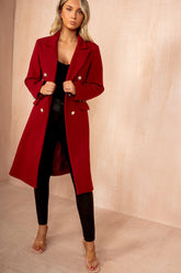 Winona Burgundy Longline Double Breasted Coat