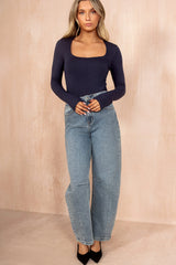 Lara Navy Square Neck Bodysuit