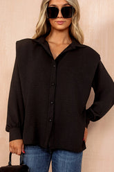 Glenda Black Shoulder Pad Oversized Shirt