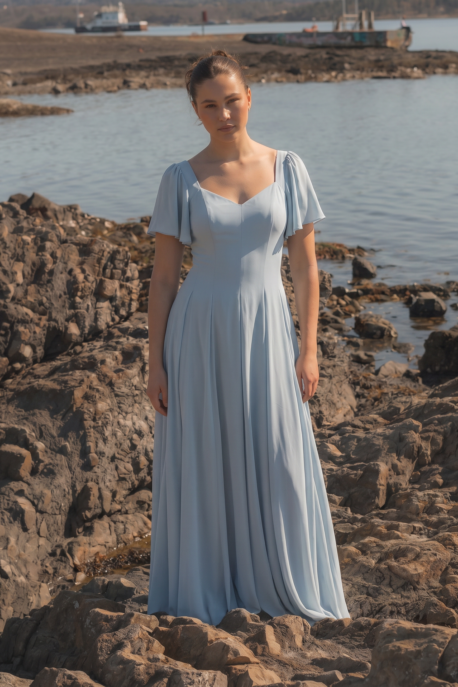 Alette Maxi Dress Flutter Sleeves – Powder Blue Bridesmaid & Wedding Guest Dress