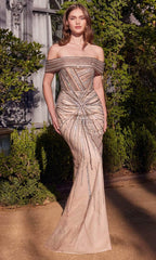 Andrea and Leo A1353 - Off Shoulder Linear Beaded Prom Gown Mother of the Bride Dresses