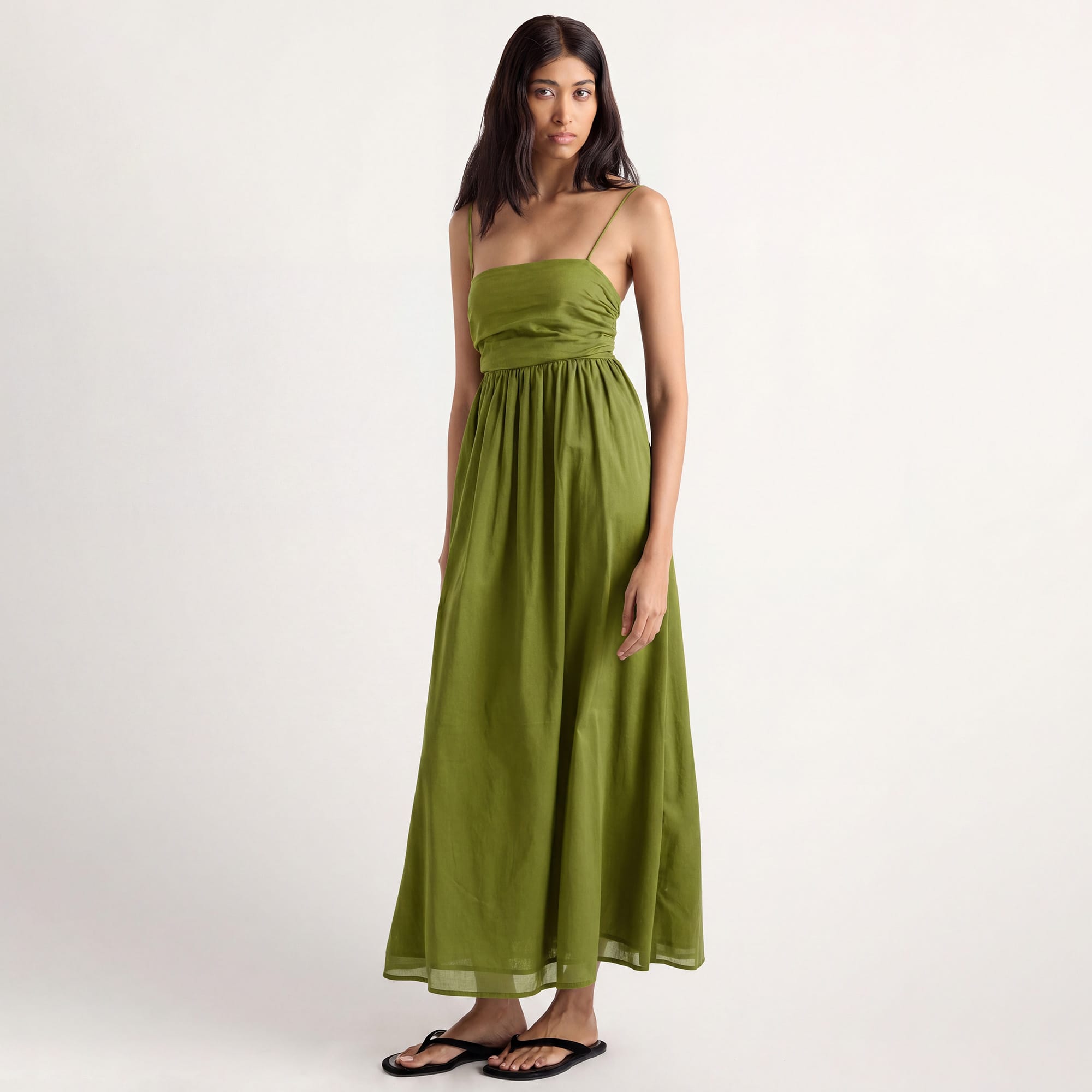Arya | Aurora Ruched Organic Cotton Maxi Dress in Size Small