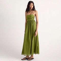 Arya | Aurora Ruched Organic Cotton Maxi Dress in Size Small
