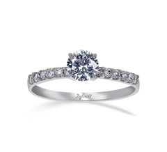 Anillo Oro Blanco 14k, Pavé con Zirconia Central 5 mm - Infiniti Joyas