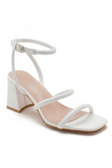 Bella White PU Block Heels