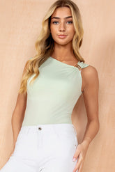 Helen Mint Ruched Gold Buckle Top