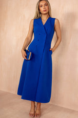 Hazel Royal Blue Tailored Sleeveless Midi Dress