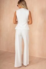Zaria White Wide Leg Trousers
