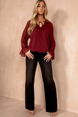Violette Burgundy Chiffon Frill Blouse