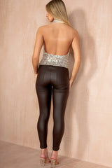 Minnie Chocolate Leather Look Push Up Trousers