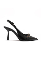 Quill Black Patent Buckle Slingback Heels