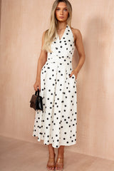Dakota Cream Polka Dot Halter Neck Midi Dress