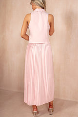 Athena Pink Pleated Midi Skirt