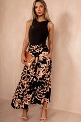 Una Black Abstract Print 2 In 1 Midi Dress
