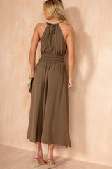 Freya Khaki Racer Neck Midi Dress