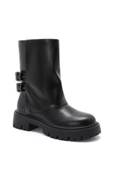 Faith Black Chunky Buckle Boots