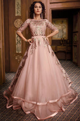 Baby Pink Designer Silk Layered Gown