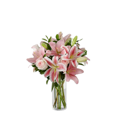 Arreglo Condolencia Rosas Lirios Rosados 24H Bogotá | Funeral Entrega Inmediata