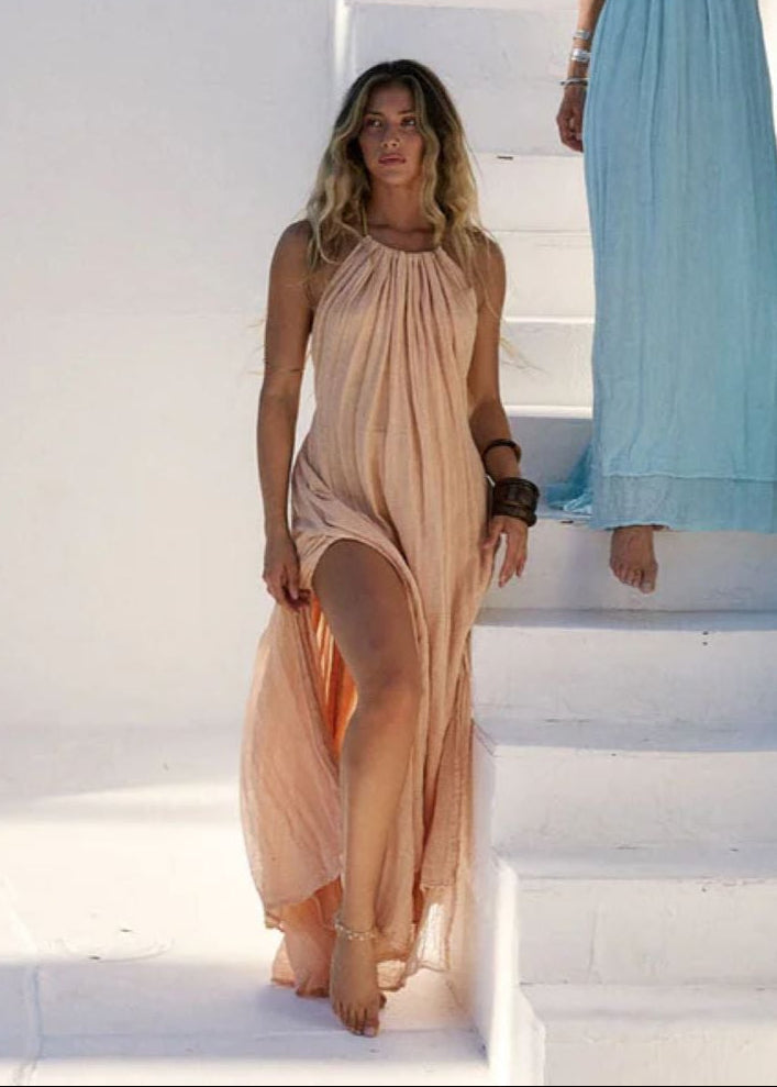 Grecian Margarita Backless Maxi Dress in Clay-Jen's Pirate Booty-OutDazl