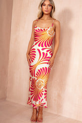 Ester Pink Satin Printed Cami Dress