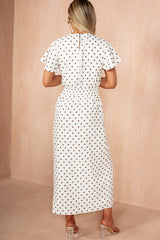 Sophia Cream Polka Dot Flutter Sleeve Midi Dress