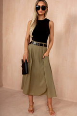 Haven Khaki 2 in 1 Belted Midi Dress