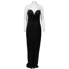 Black Satin Strapless Front Split Corset Long Maxi Dress Rasario