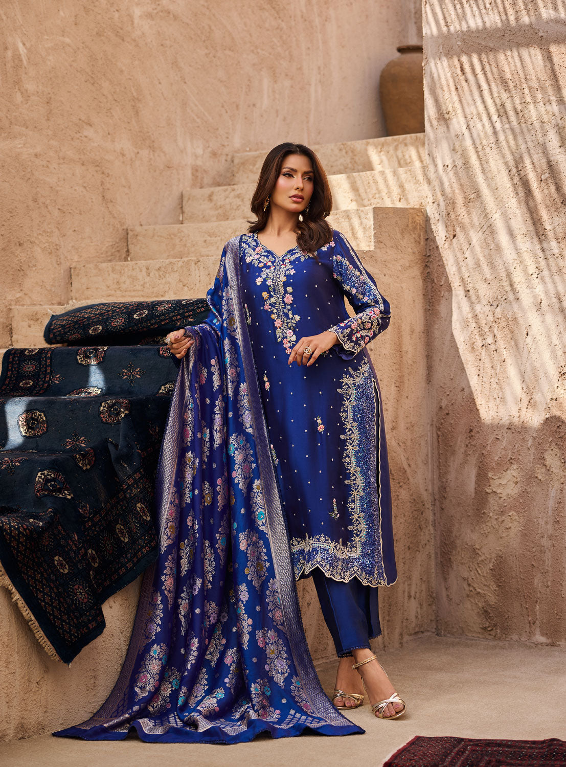 blue pakistani kameez designs