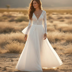Boho Beach Hut Boho Dress, Beach Dress, Summer Dress, Maxi Dress, Chic Dress, Long Dress, Below knee dress, beach wedding dress, wedding dress, white dress, lace dress, beautiful dress Boho High Waist Lace Maxi Dress White / One Size