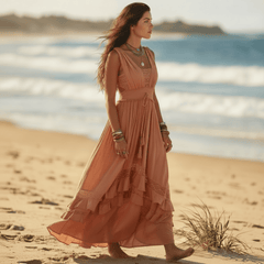 Boho Beach Hut Boho Maxi Dress, Beach Dress, Summer Dress, Maxi Dress, Long Dress Boho Summer Beach Maxi Dress Coral / S