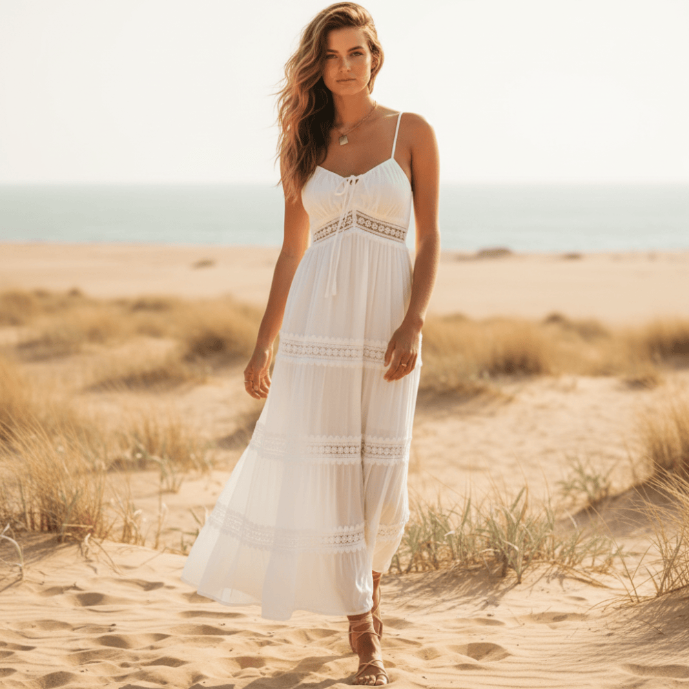 Boho Beach Hut Dresses, white dress, maxi dress, summer dress, spaghetti strap dress, white boho dress Spaghetti Strap White Long Summer Dress White / S