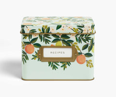 citrus floral tin recipe box