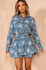 Glynne Blue Embroidered Playsuit