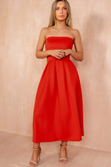 Saskia Blood Orange Bandeau A-Line Midi Dress