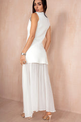 Shannon White Chiffon Pleated Maxi Skirt