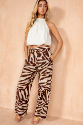 Della Brown Animal Print Wide Leg Trousers