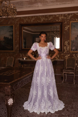 Bridgerton Lavender Regency Dress With Lace- Regency Era Purple Ball Gown Plus Size