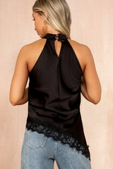Zania Black Satin Halterneck Top