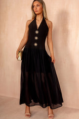 Judy Black Halterneck Celestial Maxi Dress