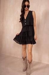 Sara Black Waistcoat Mini Dress