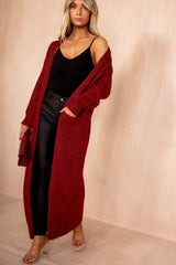 Arya Wine Hairy Knit Long Cardigan